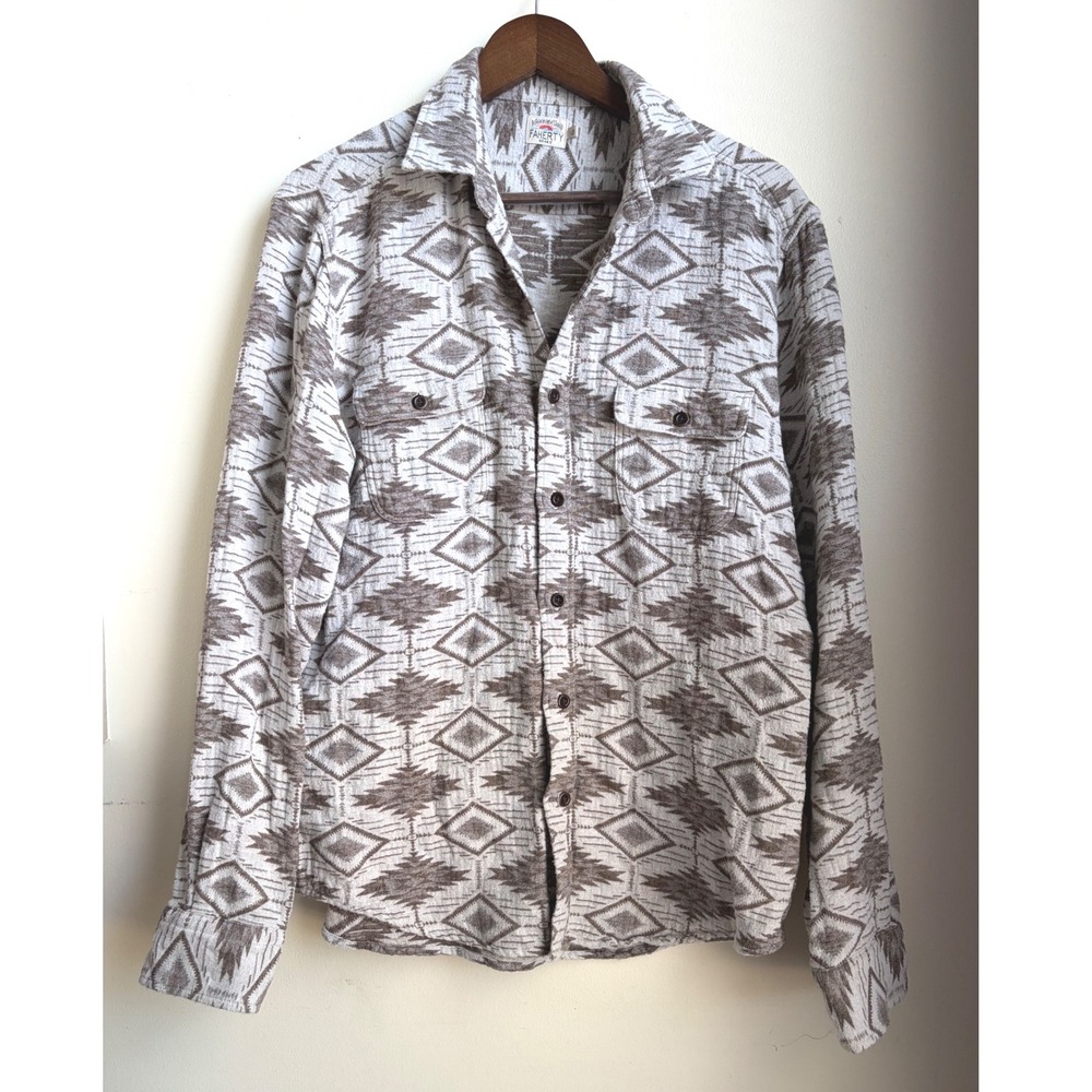 Faherty Brand Mens Large Brown Southwestern Geometric Jacquard Flannel Shirt